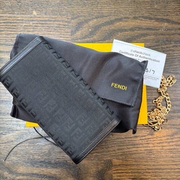 Fendi Zucchino Canvas & Leather Black Wallet with Box & Dust Cover - Picture 1 of 9